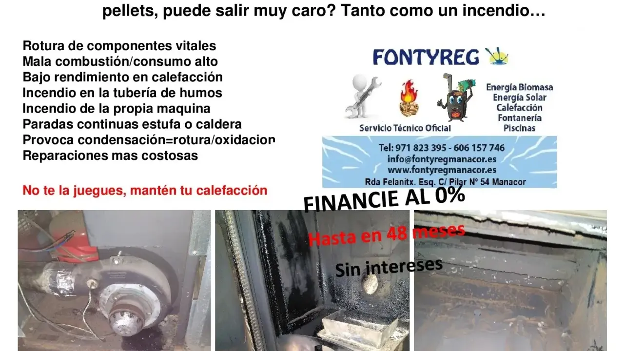 Detalle de las partes de una estufa de pellets, mostrando componentes internos y posibles daños por falta de mantenimiento.