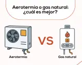 Comparativa visual de aerotermia vs gas natural, mostrando unidades exteriores e interiores. ¿Cuál es la mejor opción?