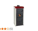 Estufa de leña con puerta de vidrio y cajón cenicero. Consulta calderas a leña precios para encontrar la tuya.