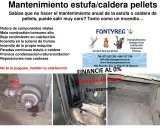 Detalle de las partes de una estufa de pellets, mostrando componentes internos y posibles daños por falta de mantenimiento.