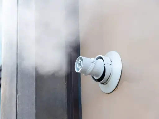 Salida de vapor de una chimenea de caldera de condensación.