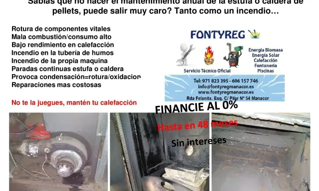 Detalle de las partes de una estufa de pellets, mostrando componentes internos y posibles daños por falta de mantenimiento.